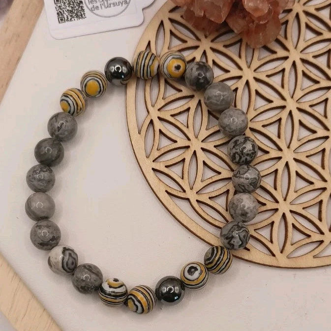 Bracelet Labradorite Et Malachite Jaune Hématite Pierre Naturelle