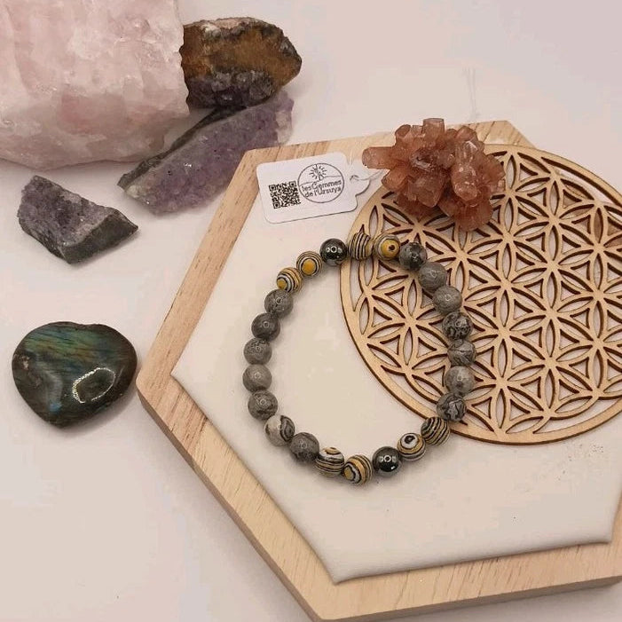 Bracelet Labradorite Et Malachite Jaune Hématite Pierre Naturelle