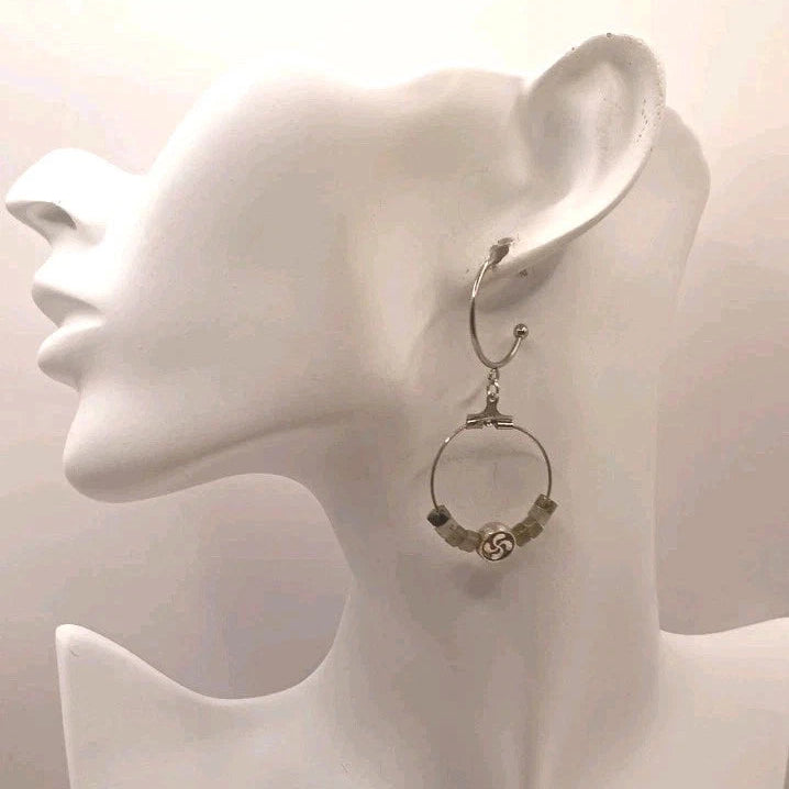 Boucles D'oreilles Pierre Naturelle Labradorite Et Lauburu Croix Basque Les Gemmes de l'Ursuya