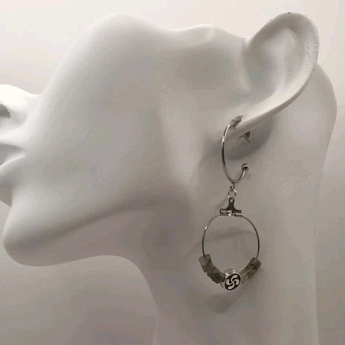 Boucles D'oreilles Pierre Naturelle Labradorite Et Lauburu Croix Basque Les Gemmes de l'Ursuya