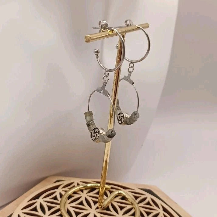 Boucles D'oreilles Pierre Naturelle Labradorite Et Lauburu Croix Basque Les Gemmes de l'Ursuya