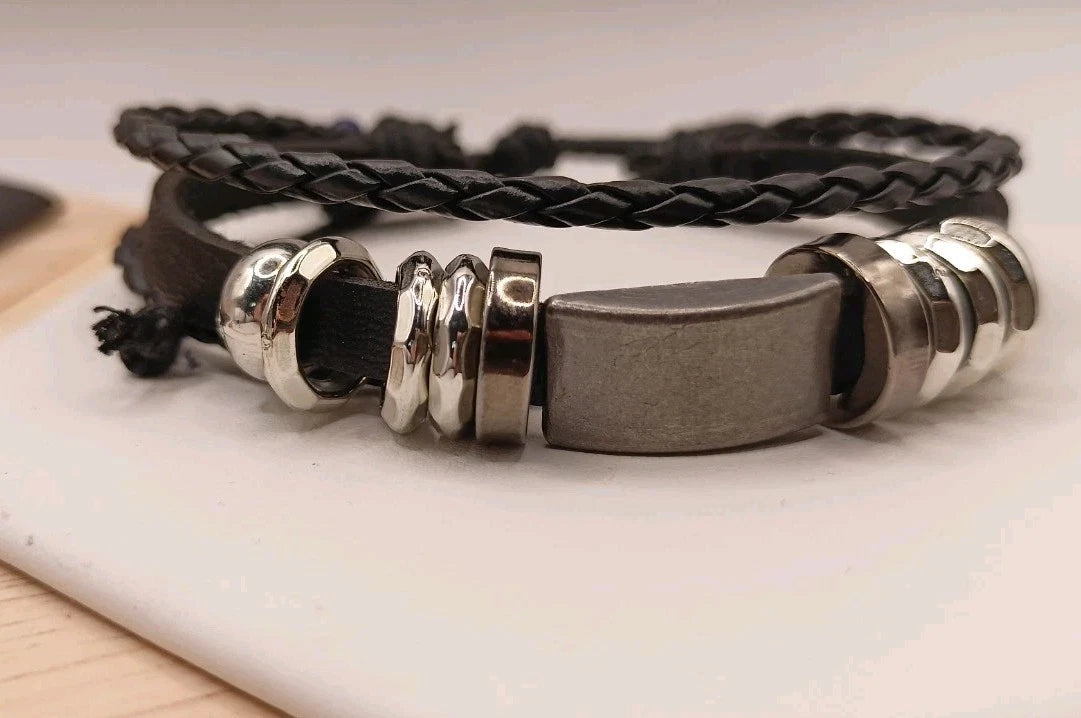 Bracelet Ajustable En Cuir Et Pierre Naturelle Lapis-lazuli Et Infini ~4mm