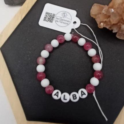 Bracelet Pierre Naturelle diamètre 6mm Personnalisable (Nom, prénom, mot..) _ enfant Les Gemmes de l'Ursuya