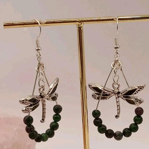 Boucles D'oreilles Fermoirs Argent Zoisite Naturelle Libellule Les Gemmes de l'Ursuya