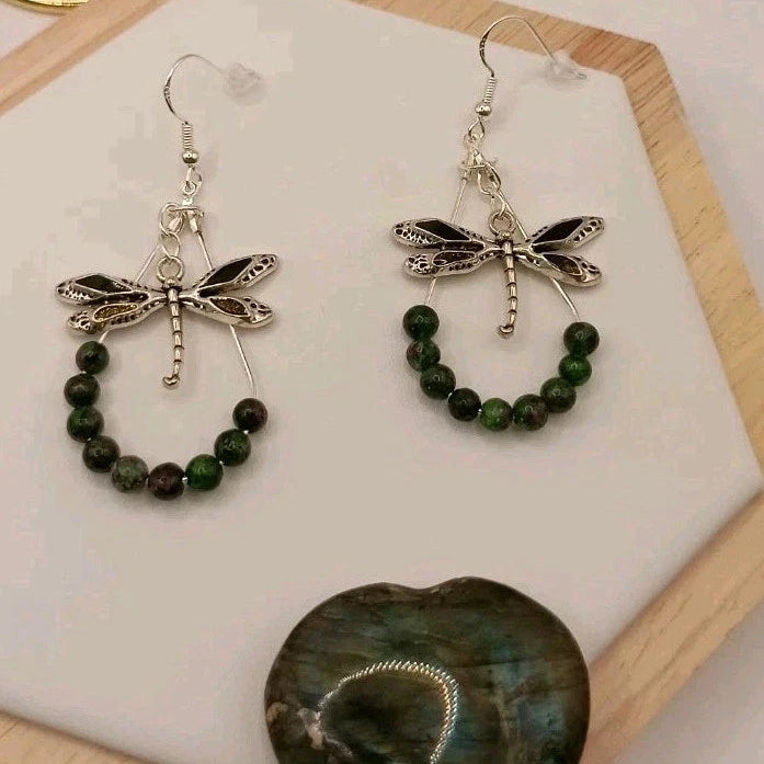 Boucles D'oreilles Fermoirs Argent Zoisite Naturelle Libellule Les Gemmes de l'Ursuya