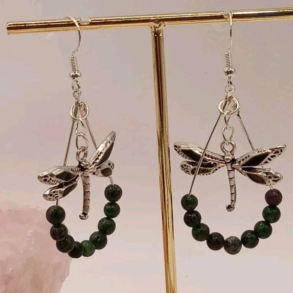 Boucles D'oreilles Fermoirs Argent Zoisite Naturelle Libellule Les Gemmes de l'Ursuya
