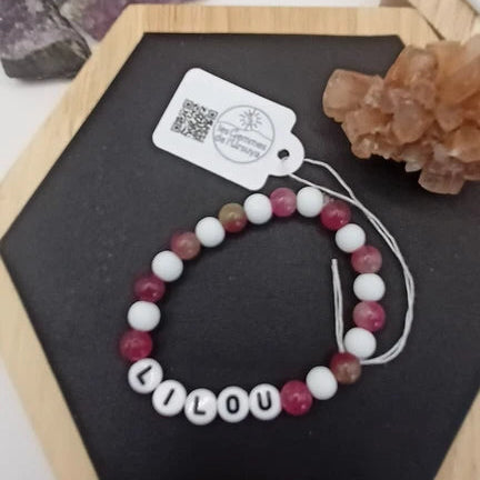 Bracelet Pierre Naturelle diamètre 6mm Personnalisable (Nom, prénom, mot..) _ enfant Les Gemmes de l'Ursuya