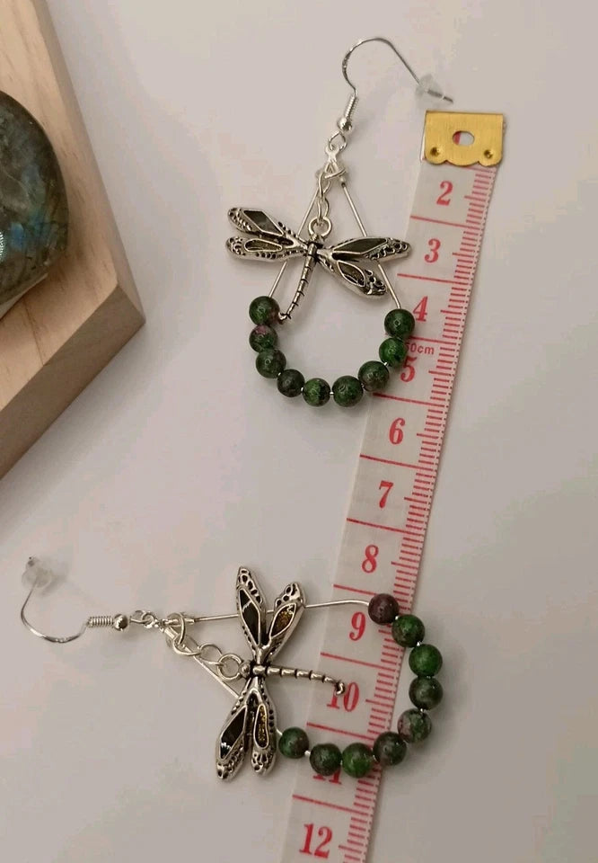 Boucles D'oreilles Fermoirs Argent Zoisite Naturelle Libellule Les Gemmes de l'Ursuya