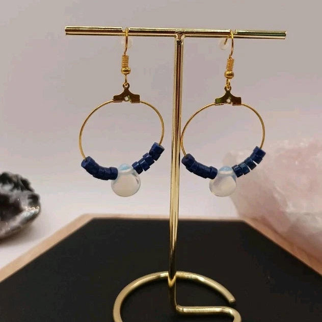 Boucles D'oreilles Lapis-lazuli Et Opale Blanche Les Gemmes de l'Ursuya