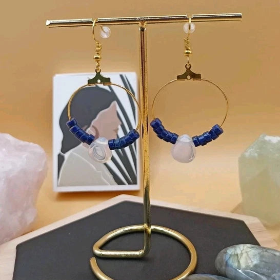 Boucles D'oreilles Lapis-lazuli Et Opale Blanche Les Gemmes de l'Ursuya