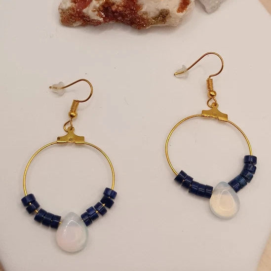 Boucles D'oreilles Lapis-lazuli Et Opale Blanche Les Gemmes de l'Ursuya