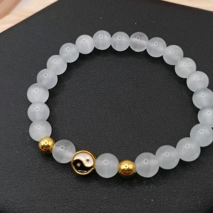 Bracelet Pierre De Lune Naturelle Pierre Ying Yang Les Gemmes de l'Ursuya