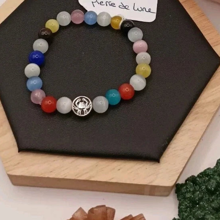 Bracelet Pierre De Lune multicouleurs Naturelle Astrologie _ Cancer