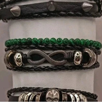 Bracelet Ajustable En Cuir Et Pierre Naturelle Malachite Et Infini ~4mm Les Gemmes de l'Ursuya