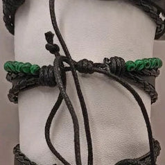 Bracelet Ajustable En Cuir Et Pierre Naturelle Malachite Et Infini ~4mm Les Gemmes de l'Ursuya