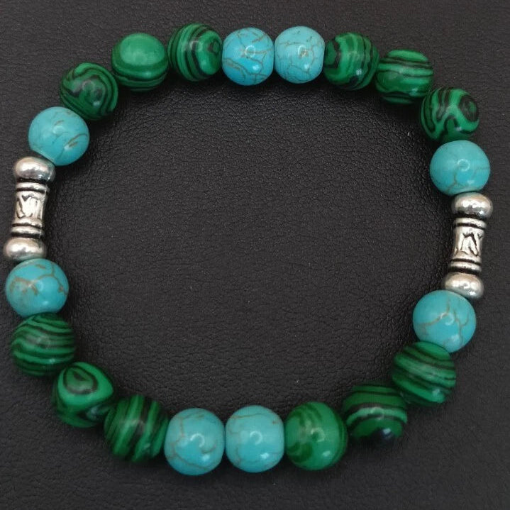 Bracelet en Pierre Naturelle Malachite Howlite teinté turquoise Les Gemmes de l'Ursuya