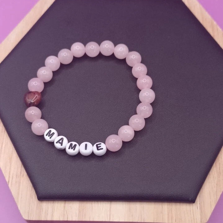 Bracelet Pierre Naturelle diamètre 8mm Personnalisable (Nom, prénom, mot..) Les Gemmes de l'Ursuya