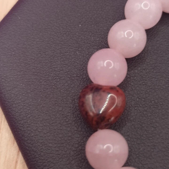 Bracelet Pierre Naturelle MAMIE quartz rose et Obsidienne acajou Les Gemmes de l'Ursuya
