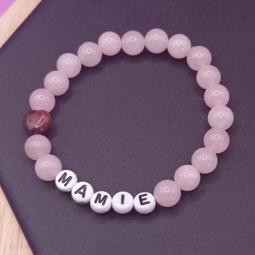 Bracelet Pierre Naturelle MAMIE quartz rose et Obsidienne acajou Les Gemmes de l'Ursuya