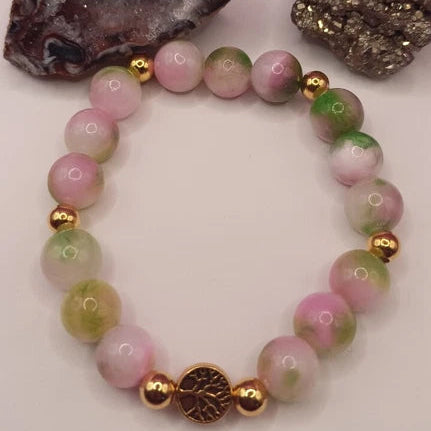 Bracelet Pierre naturelle tourmaline Melon D'eau Et Arbre De Vie 10mm Les Gemmes de l'Ursuya