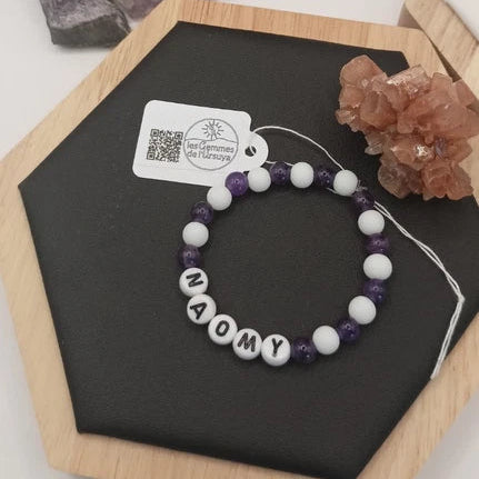 Bracelet Pierre Naturelle diamètre 6mm Personnalisable (Nom, prénom, mot..) _ enfant Les Gemmes de l'Ursuya