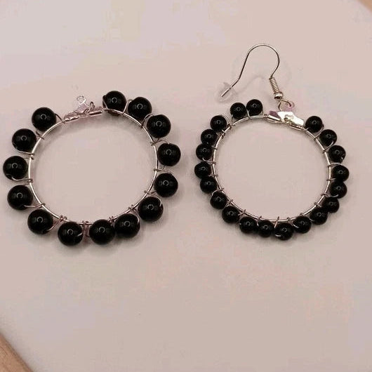 Boucles D'oreilles Obsidienne Noire Petit Perles Les Gemmes de l'Ursuya