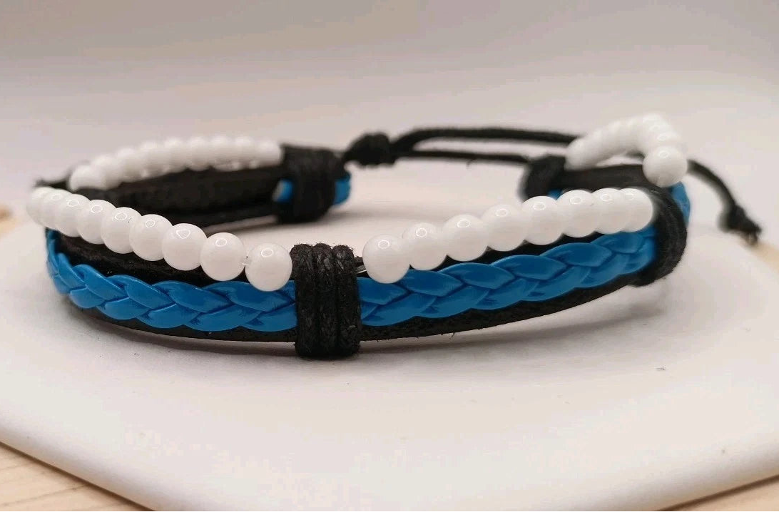 Bracelet Ajustable En Cuir Et Pierre Naturelle Onxy ~4mm Les Gemmes de l'Ursuya