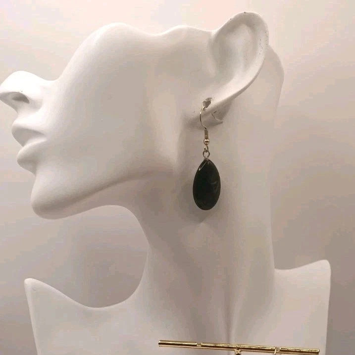 Boucles D'oreilles Obsidienne Noir Forme Goutte D'eau Les Gemmes de l'Ursuya