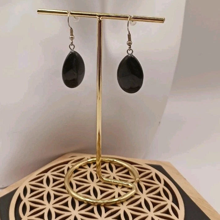 Boucles D'oreilles Obsidienne Noir Forme Goutte D'eau Les Gemmes de l'Ursuya