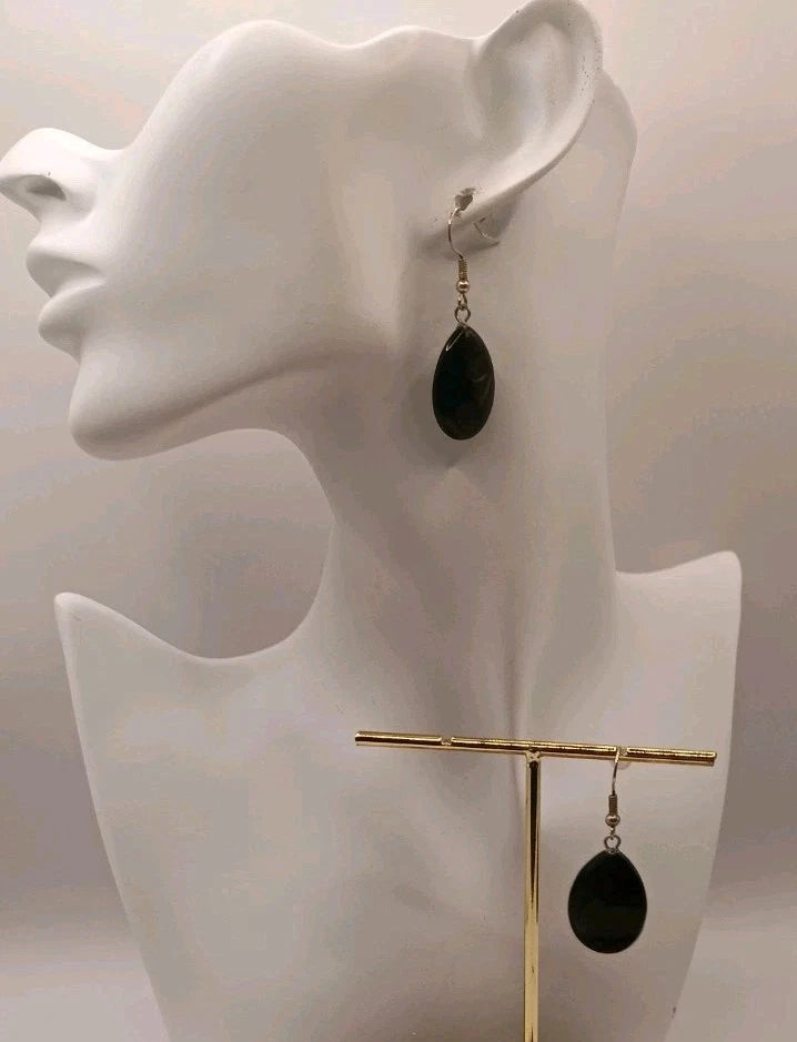 Boucles D'oreilles Obsidienne Noir Forme Goutte D'eau Les Gemmes de l'Ursuya