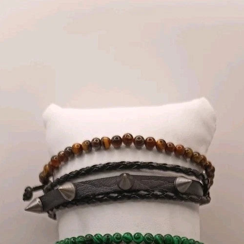Bracelet Ajustable En Cuir Et Pierre Naturelle oeil De Tigre Et Piques ~4mm Les Gemmes de l'Ursuya