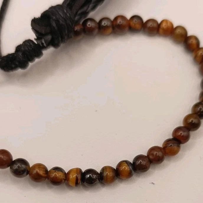 Bracelet Ajustable En Cuir Et Pierre Naturelle oeil De Tigre Et Piques ~4mm Les Gemmes de l'Ursuya