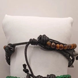 Bracelet Ajustable En Cuir Et Pierre Naturelle oeil De Tigre Et Piques ~4mm Les Gemmes de l'Ursuya