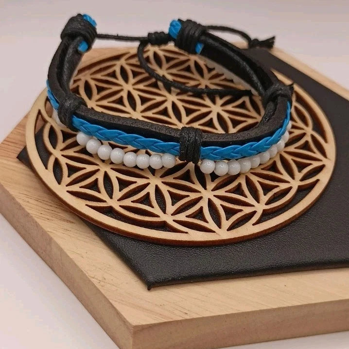Bracelet Ajustable En Cuir Et Pierre Naturelle Onxy ~4mm Les Gemmes de l'Ursuya