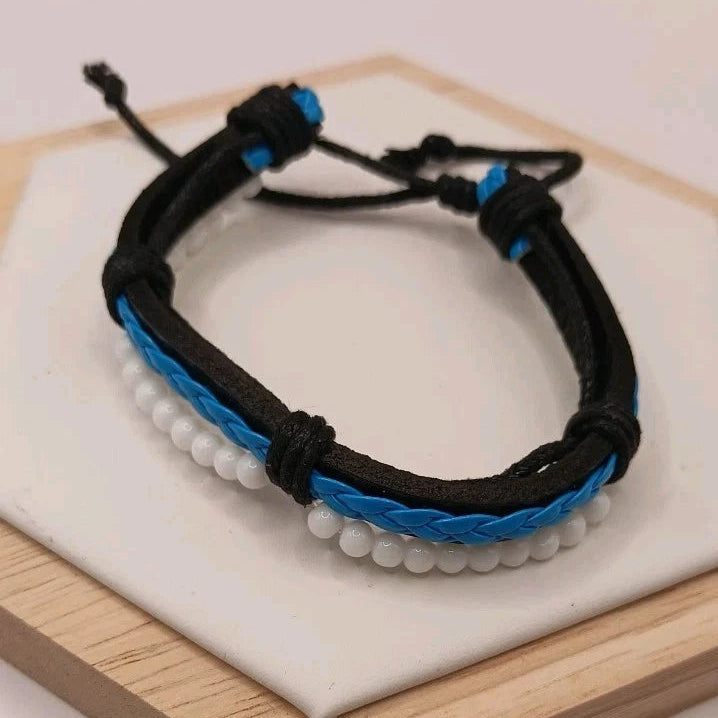 Bracelet Ajustable En Cuir Et Pierre Naturelle Onxy ~4mm Les Gemmes de l'Ursuya