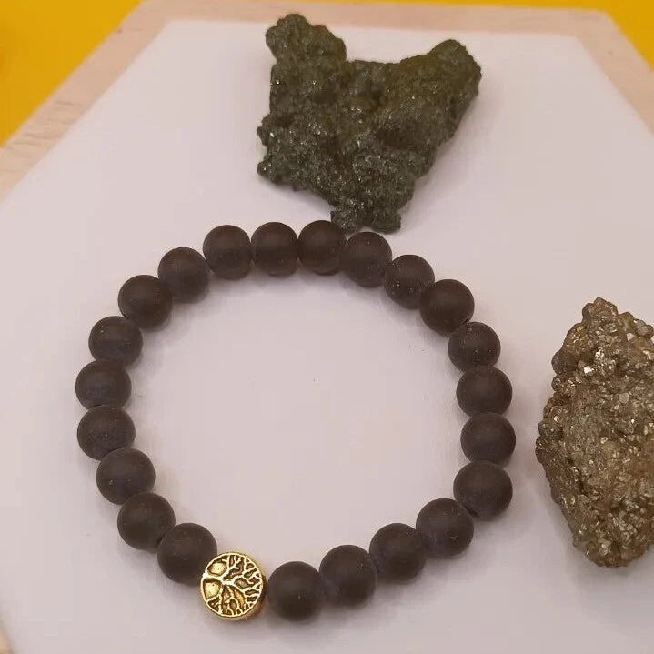 Bracelet En Pierre Naturelle Onyx Noire Mate Et Arbre De Vie Les Gemmes de l'Ursuya