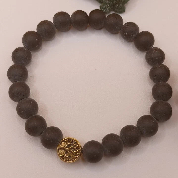 Bracelet En Pierre Naturelle Onyx Noire Mate Et Arbre De Vie Les Gemmes de l'Ursuya