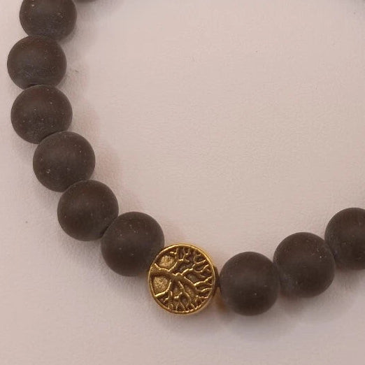 Bracelet En Pierre Naturelle Onyx Noire Mate Et Arbre De Vie Les Gemmes de l'Ursuya