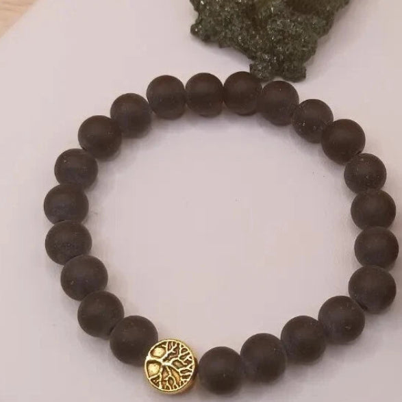 Bracelet En Pierre Naturelle Onyx Noire Mate Et Arbre De Vie Les Gemmes de l'Ursuya