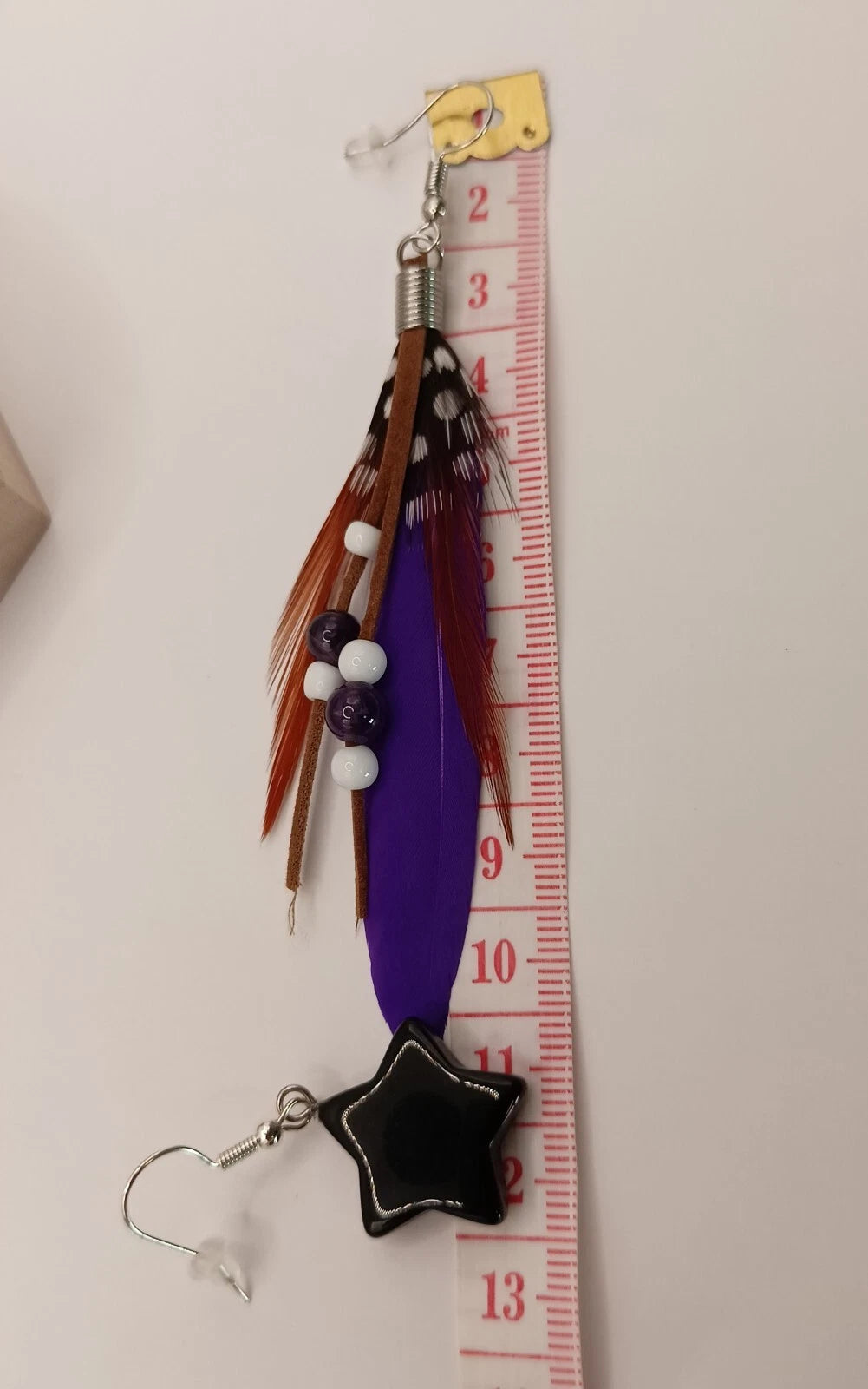 Boucles D'oreilles Pierre Naturelle Améthyste Et Obsidienne Et Plume Dépareillés Les Gemmes de l'Ursuya