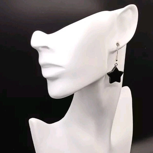 Boucles D'oreilles Pierre Naturelle Améthyste Et Obsidienne Et Plume Dépareillés Les Gemmes de l'Ursuya