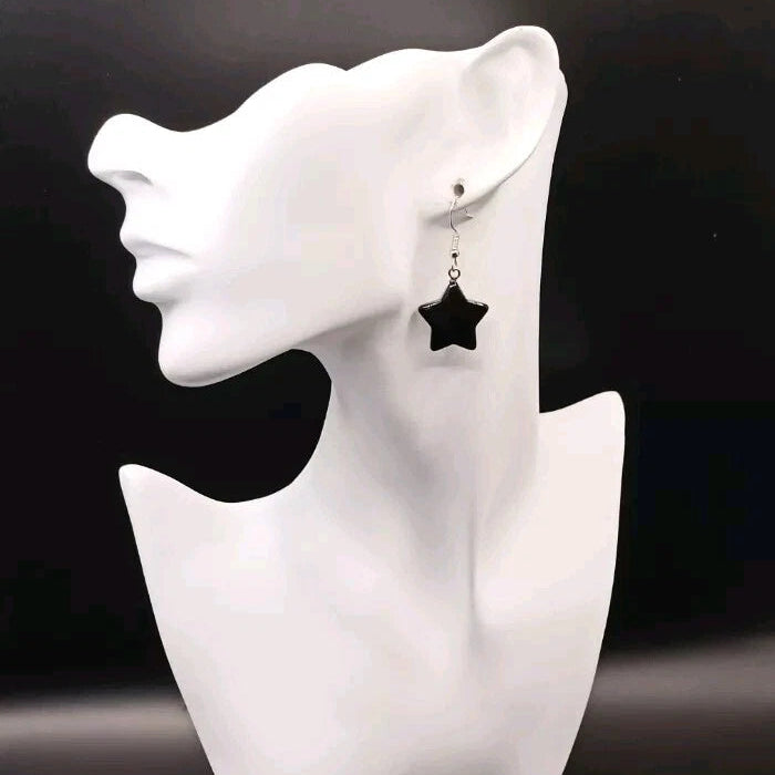 Boucles D'oreilles Pierre Naturelle Améthyste Et Obsidienne Et Plume Dépareillés Les Gemmes de l'Ursuya