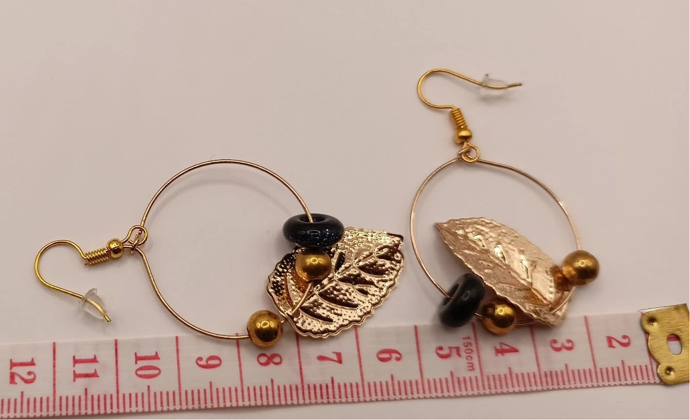 Boucles D'oreilles Et Pierre Du Soleil (En Verre) + Plume Et Perles Dorée Les Gemmes de l'Ursuya