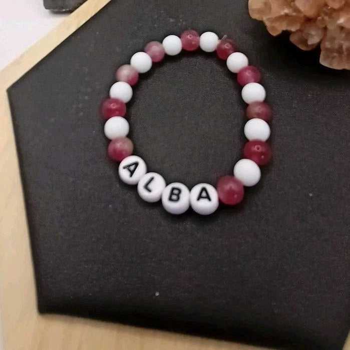 Bracelet Pierre Naturelle diamètre 6mm Personnalisable (Nom, prénom, mot..) _ enfant Les Gemmes de l'Ursuya