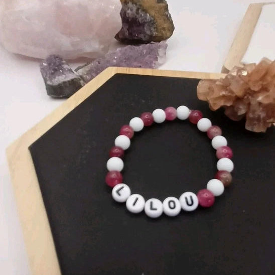 Bracelet Pierre Naturelle diamètre 6mm Personnalisable (Nom, prénom, mot..) _ enfant Les Gemmes de l'Ursuya