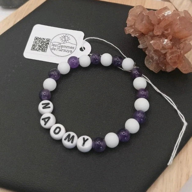 Bracelet Pierre Naturelle diamètre 6mm Personnalisable (Nom, prénom, mot..) _ enfant Les Gemmes de l'Ursuya