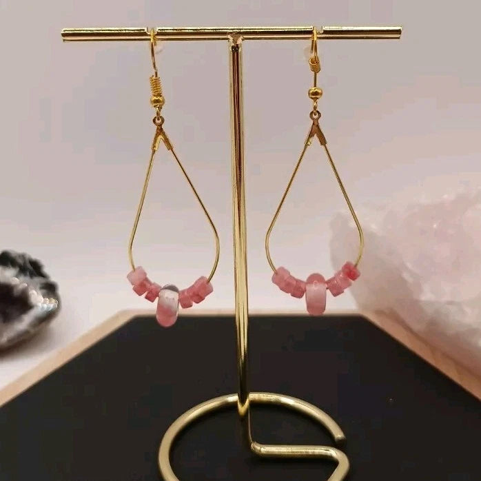 Boucles D'oreilles Pierre Naturelle Quartz Rose Les Gemmes de l'Ursuya