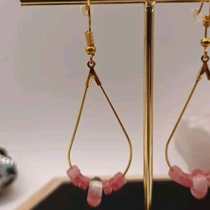 Boucles D'oreilles Pierre Naturelle Quartz Rose Les Gemmes de l'Ursuya