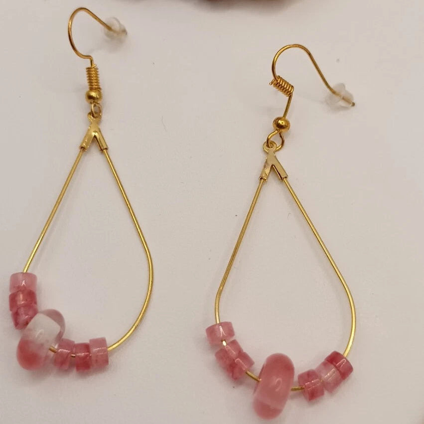 Boucles D'oreilles Pierre Naturelle Quartz Rose Les Gemmes de l'Ursuya