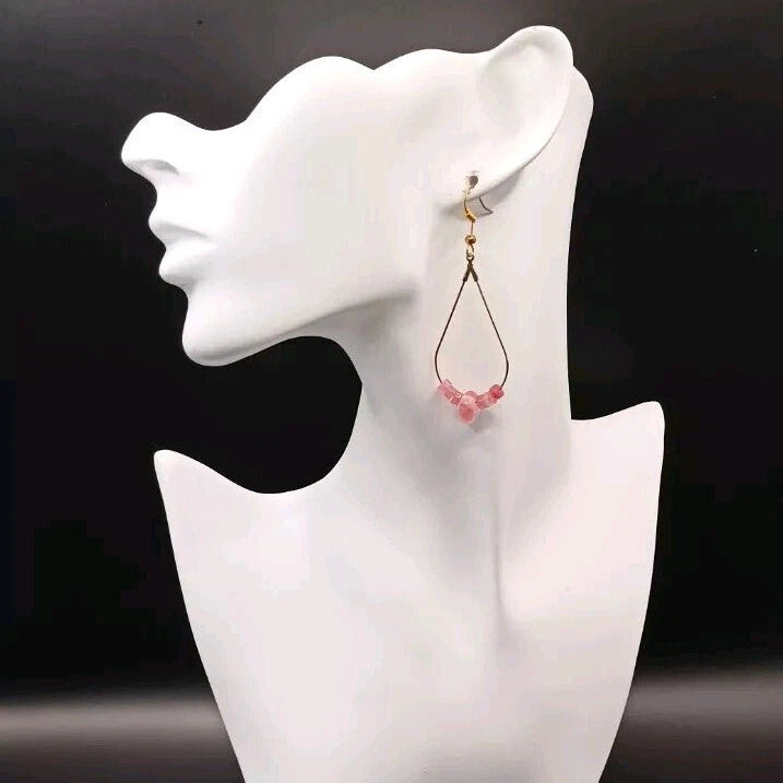 Boucles D'oreilles Pierre Naturelle Quartz Rose Les Gemmes de l'Ursuya